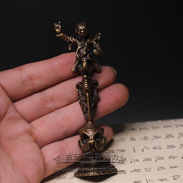 古董西藏密宗法器尼泊尔手工纯铜愤怒莲师金刚杵紫铜降魔杵