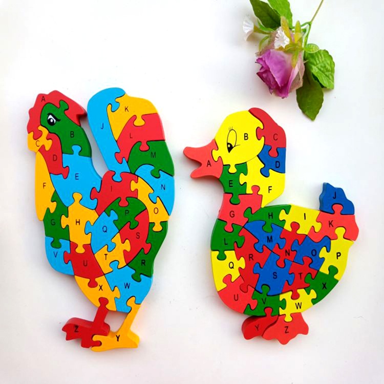 幼儿早教认知卡通动物可爱猫鸡兔鸭鱼26英文字母数字立体拼图玩具