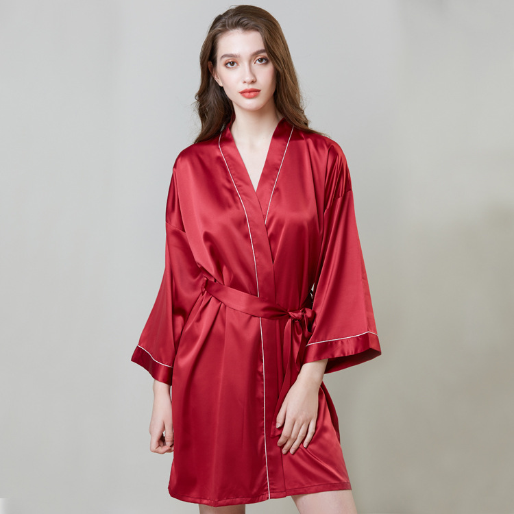 Hot-Selling Pajamas plus-Sized Emulation Silk Nightgown Women's Summer Long-Sleeved Morning Gowns Ice Silk Bath