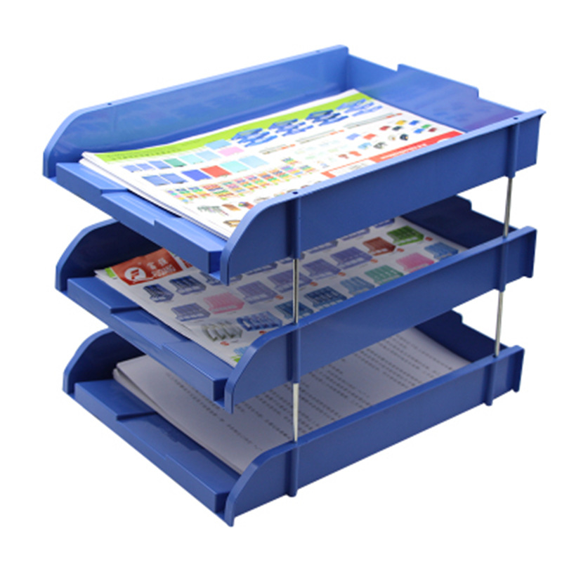 富强439b文件架三层文件篮塑胶文件a4整理塑料多层资料架铁柱固定