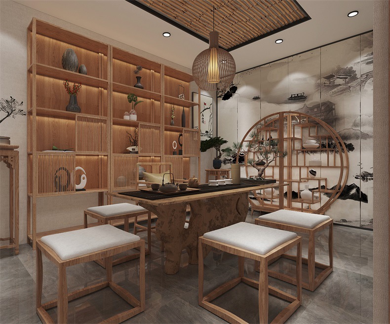 精品茶叶柜现代简约木质烤漆货架茶室隔断简约落地置物架整店设计