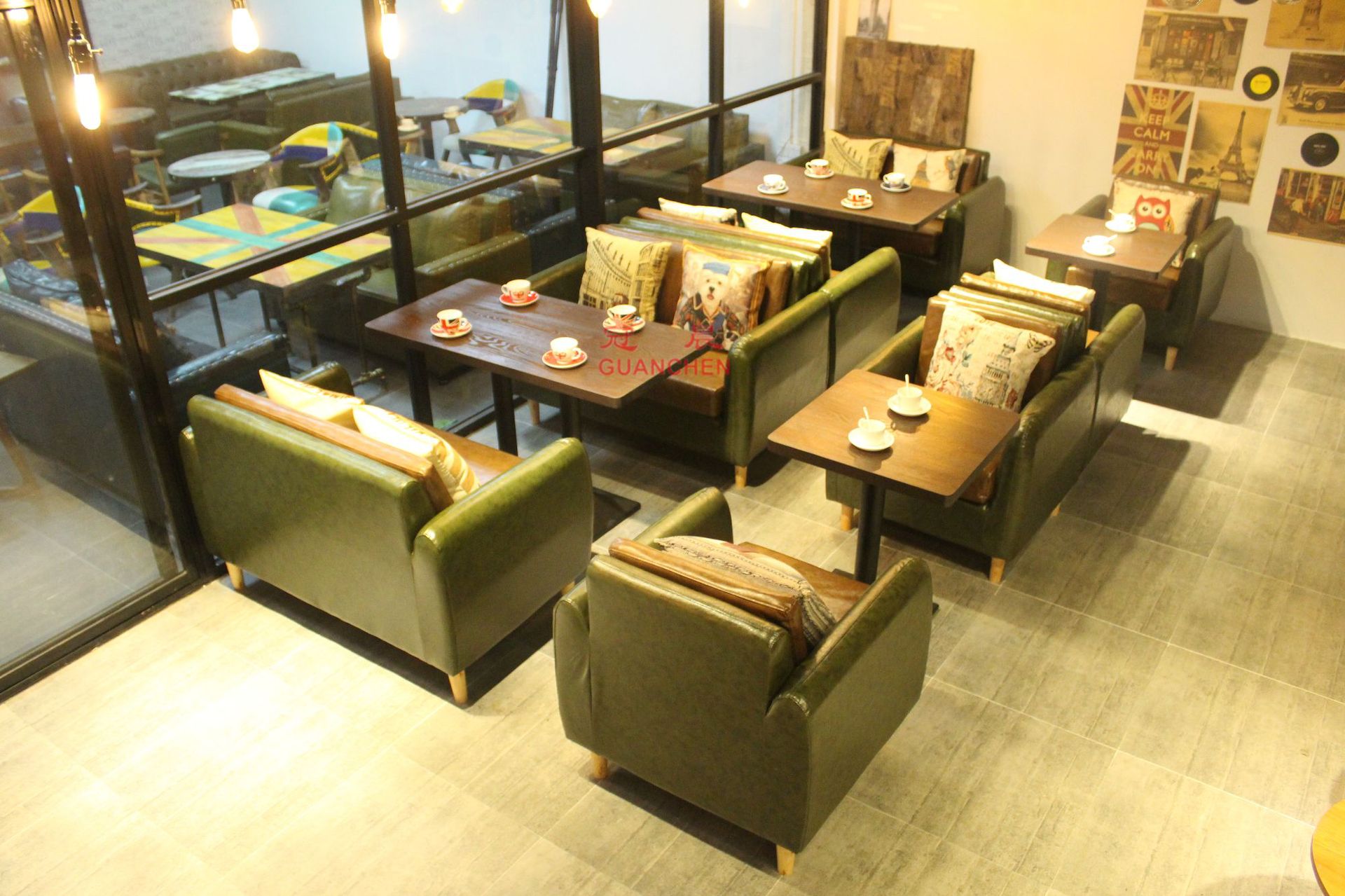 简约咖啡厅沙发奶茶店桌椅组合靠墙甜品店休闲西餐厅卡座沙发组合