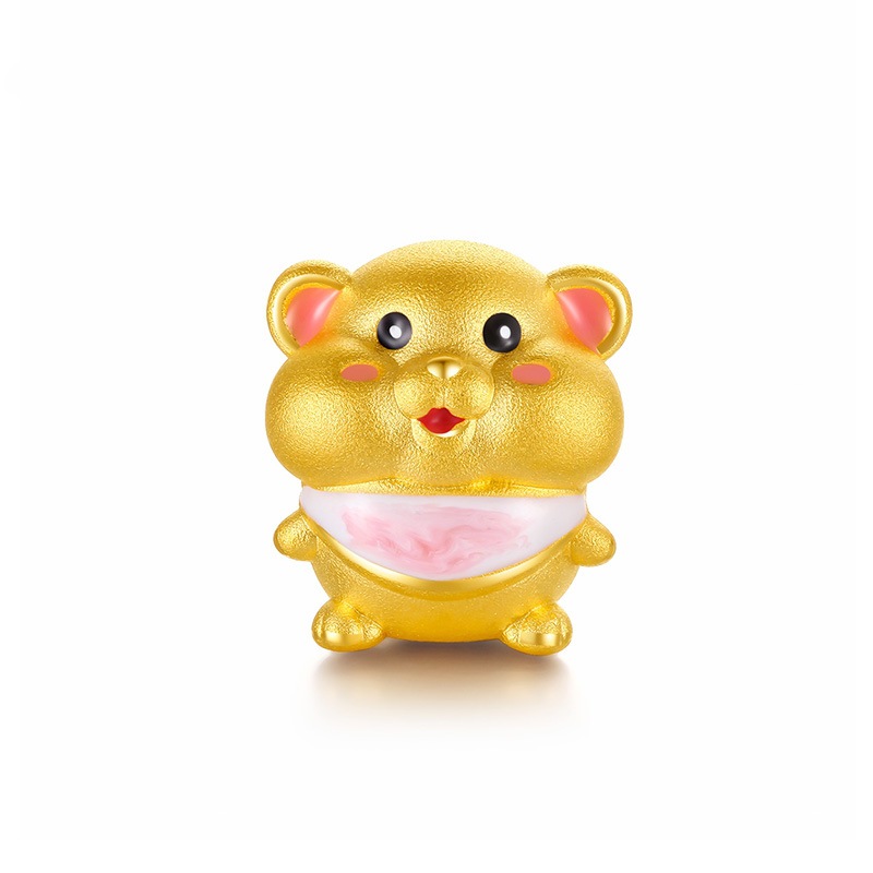 老挝砂金镀3d黄金色本命年老鼠转运珠元宝心动bb鼠手链手串路路通