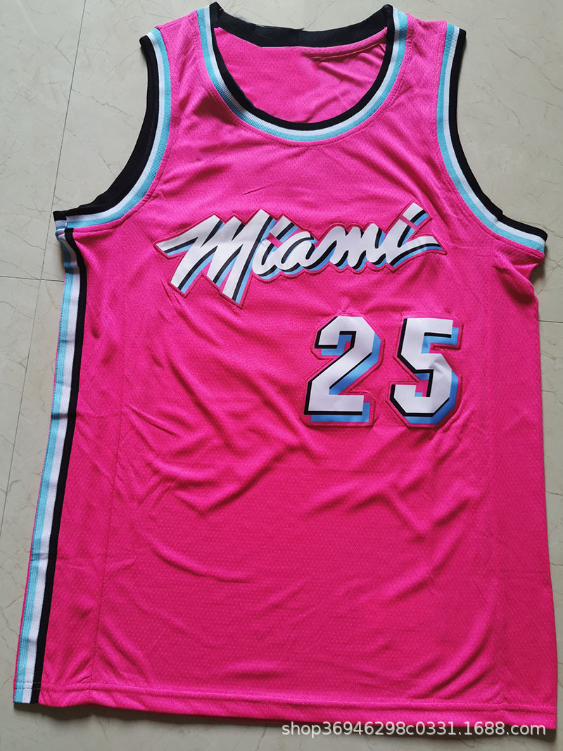 热火25号纳恩白红蓝黑色复古2021城市玫红奖励版nba刺绣球衣球裤