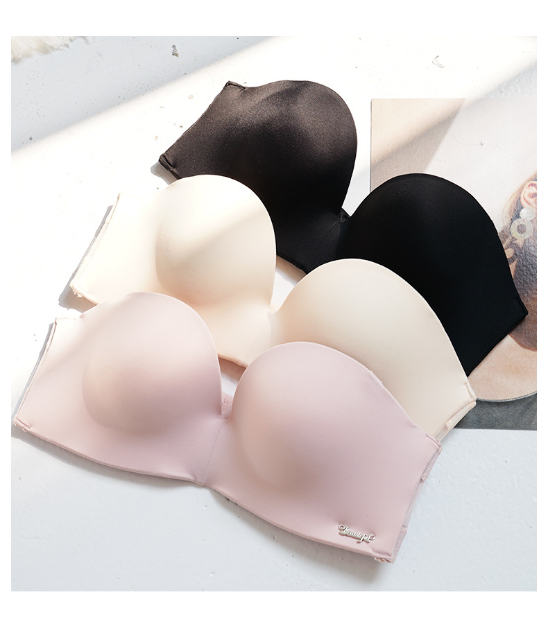 性感无肩带内衣女小胸半罩杯聚拢无钢圈胸贴防滑上托隐形文胸套装