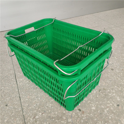 供应云南套叠菜箩735*503*385mm带鉄柄蔬菜筐子绿色铁耳塑料篓子
