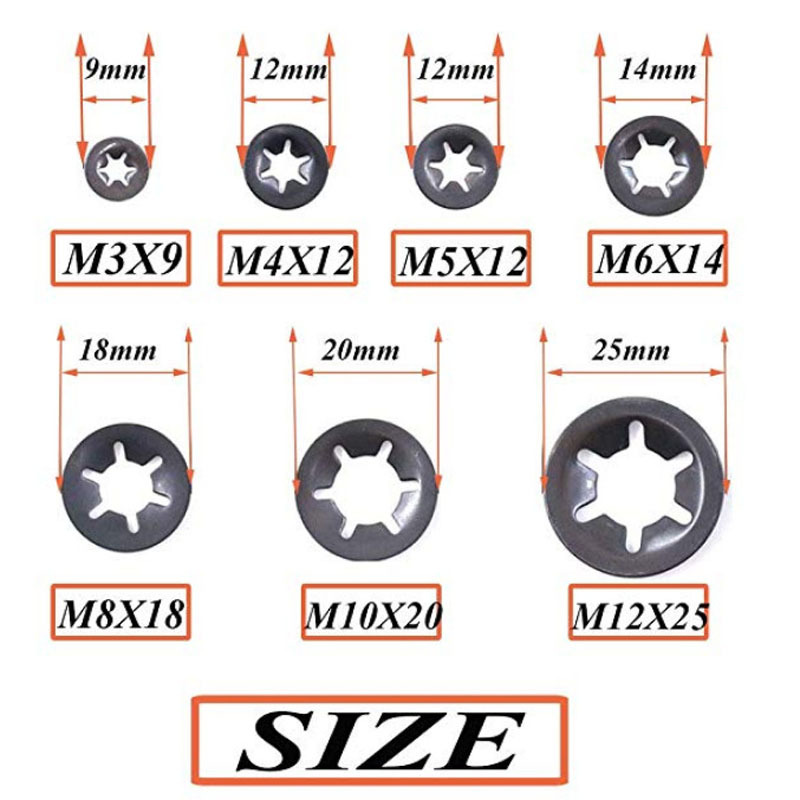 260pcs梅花孔挡圈轴承夹挡圈梅花型轴承夹挡圈65锰钢￠3-12套装