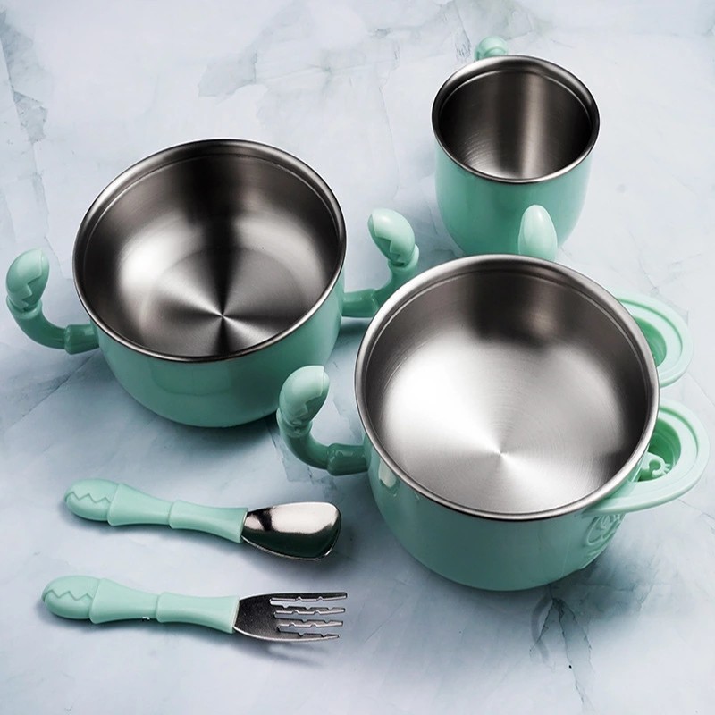 纯钛儿童餐具 隔热防烫金属碗碟 家用汤碗杯勺叉钛合金餐具套装