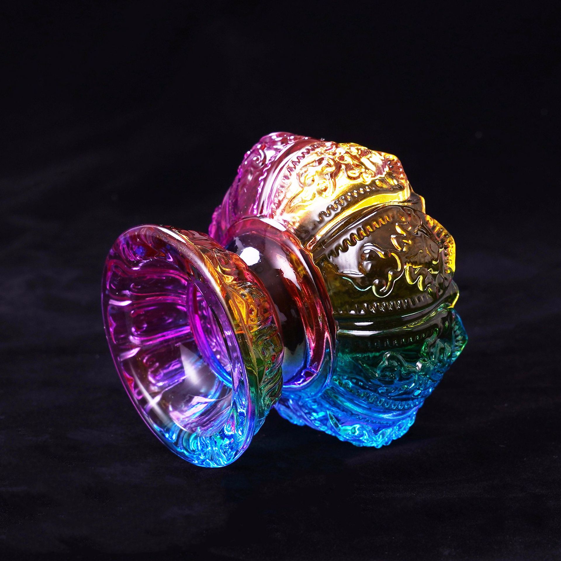 佛具七彩琉璃八吉祥酥油灯座 佛教用品供佛灯水晶烛台摆件批发