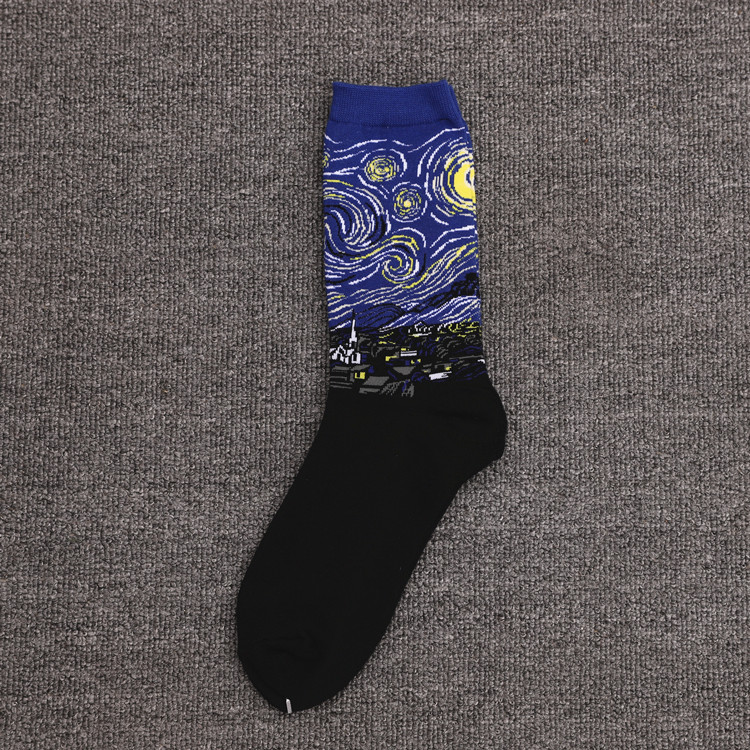 Autumn and Winter New Men's Oil Painting Socks Women's European and American Cotton Socks Wholesale Famous Paintings Mid-Calf Socks Couple Trendy Socks Factory Direct Supply