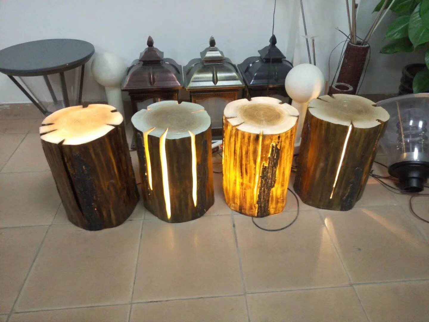 led木桩灯整体发光木头灯树桩灯仿真树根别墅户外园林镂空木墩灯