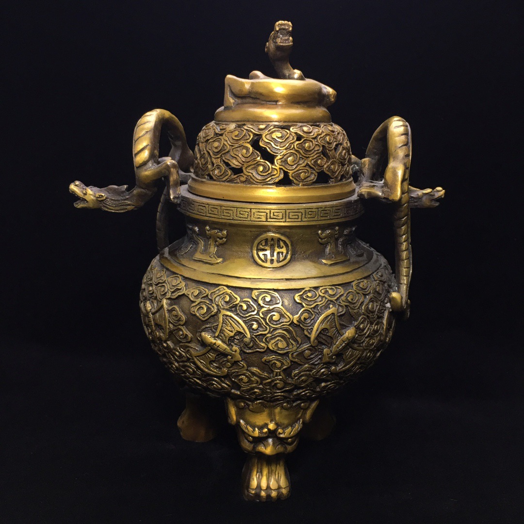 古玩杂项收藏仿古做旧老式大件黄铜铜器熏香炉桌面摆件装饰收藏