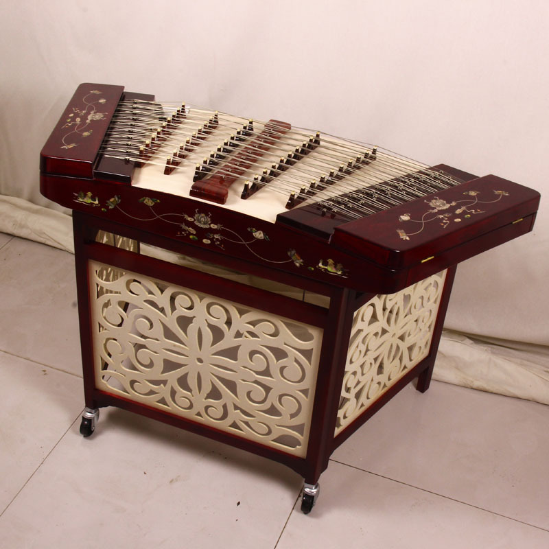 特质红木405扬琴厂家销售广东粤剧五码十音扬琴乐器硬木贴雕洋琴