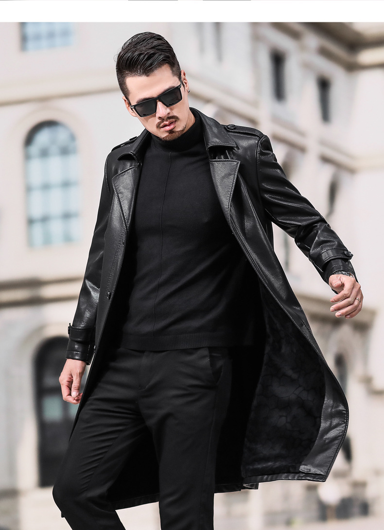 秋冬新款男士真皮皮大衣男长款大码过膝保暖皮风衣商务休闲皮外套