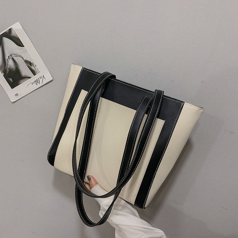 Bag 2019 New Autumn and Winter Women's Bags Korean Fashion Simple Tote Bag Button Portable Contrast Color Shoulder Bag