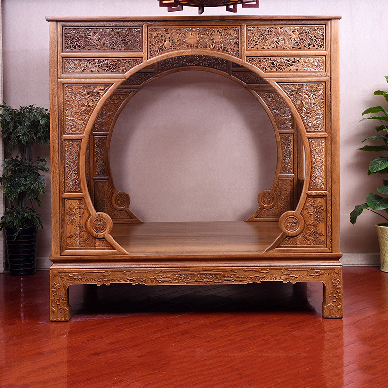 艺铭天下红木家具 鸡翅木雕花架子床明清古典大床中式双人床