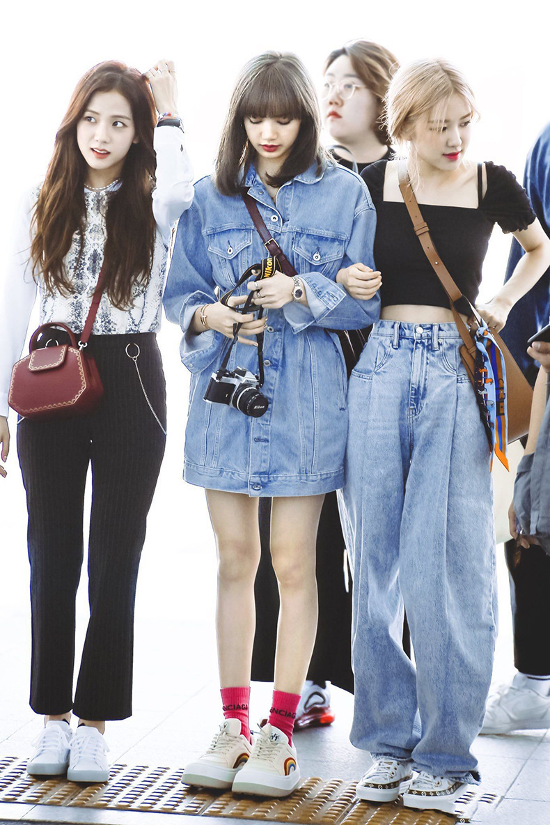 blackpink明星lisa同款牛仔收腰显瘦韩版长袖连衣裙外套牛仔衣裙