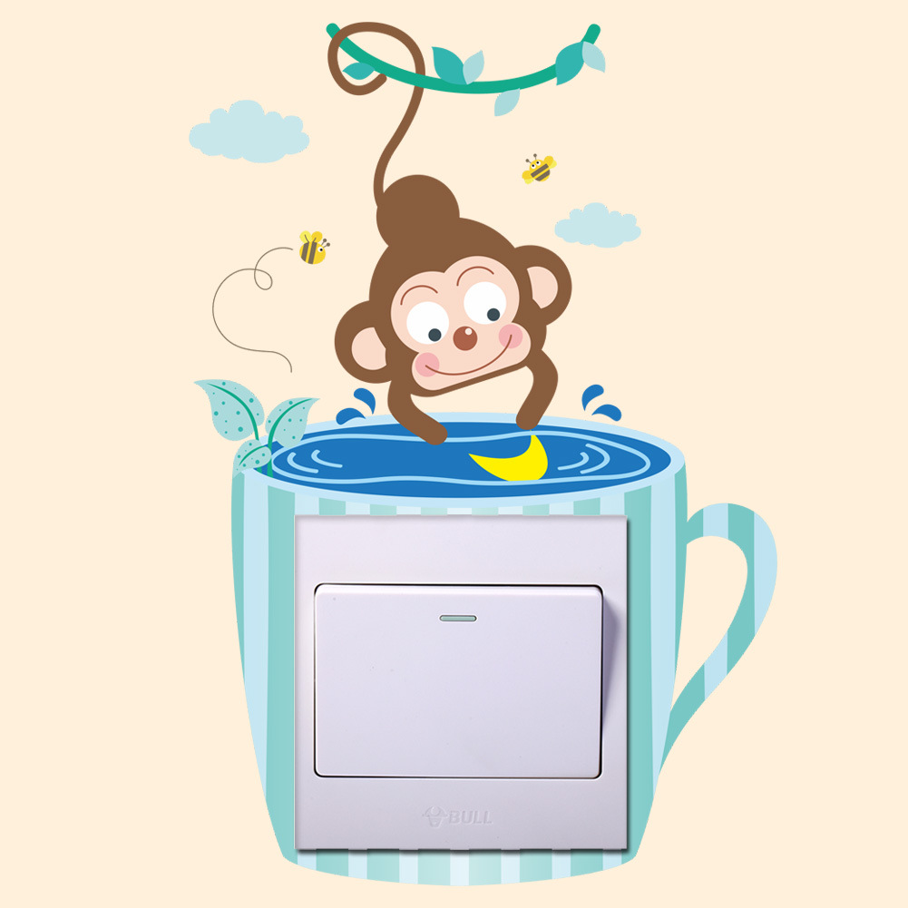 卡通动物开关贴随心帖 卧室宿舍搞笑创意开关装饰墙贴装饰画贴画