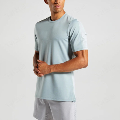 夏季透气速干纯色圆领t恤短袖男t宽松休闲侧面两边开叉男士体恤衫