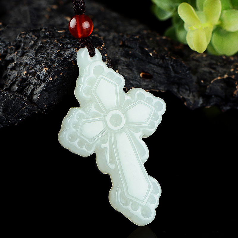 厂家直销天然新疆和田玉十字架吊坠挂件男女款玉坠送证书批发