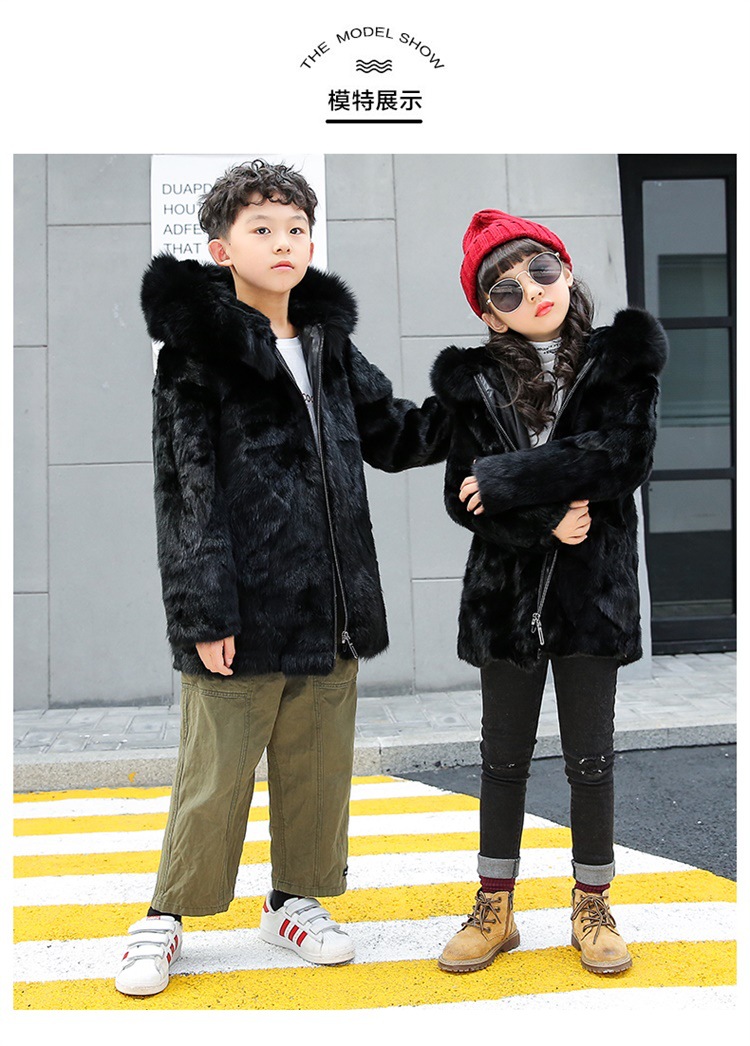 冬季儿童进口水貂大块拼接外套宝宝貂皮大衣男女童中大童中长款厚