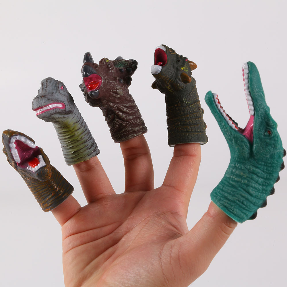 批发抖音同款搪胶手指龙手偶恐龙模型指套玩具恐龙模型手指玩偶新