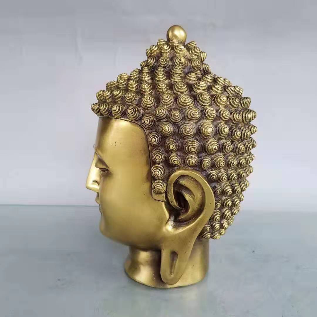 黄铜如来佛祖佛头摆件释迦摩尼佛头铜像家居供奉装饰古玩