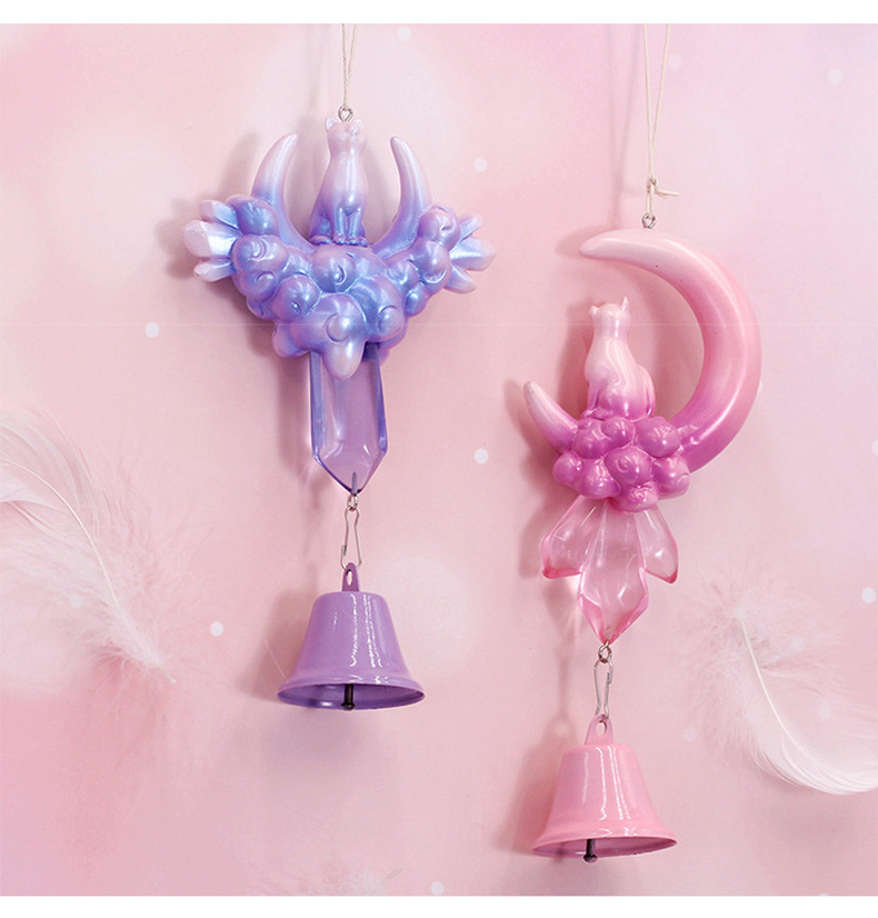 新款粉色少女风创意挂件风铃梦幻色彩树脂工艺品北欧卧室家具装饰-阿