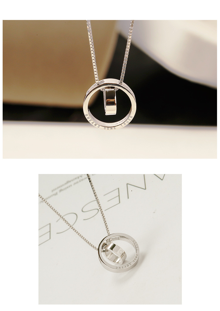s925纯银项链链坠双环英文字母时尚韩版个性项饰锁骨链一件代发