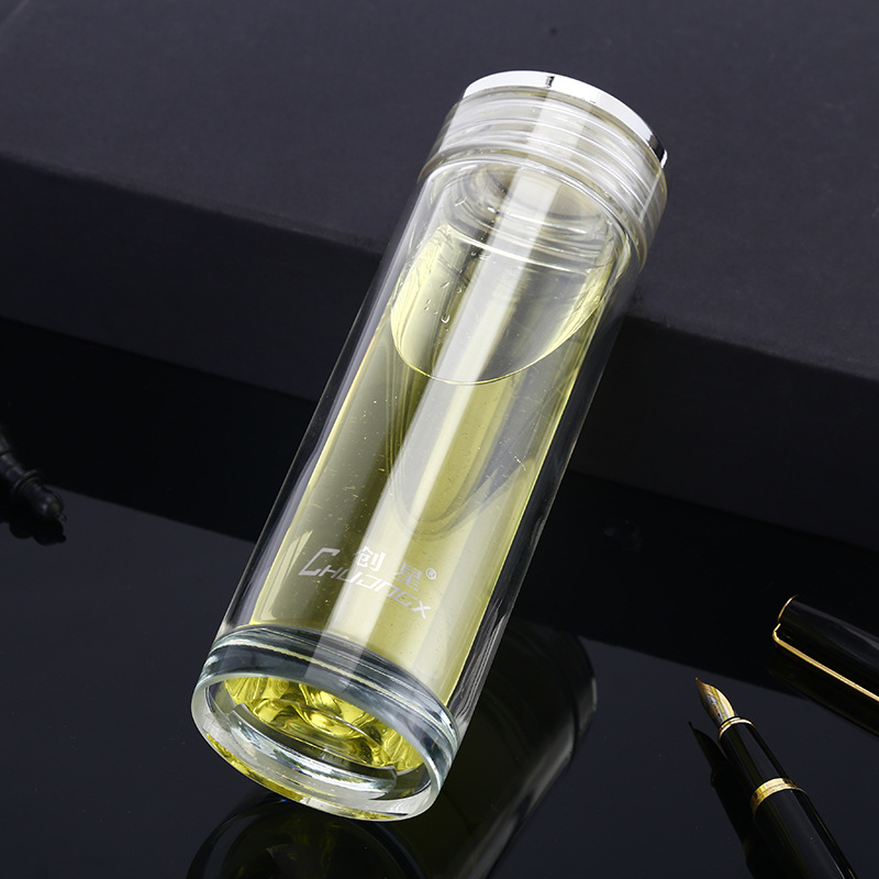 创星双层高硼硅玻璃杯 礼品定制logo创意广告杯透明随身杯定制