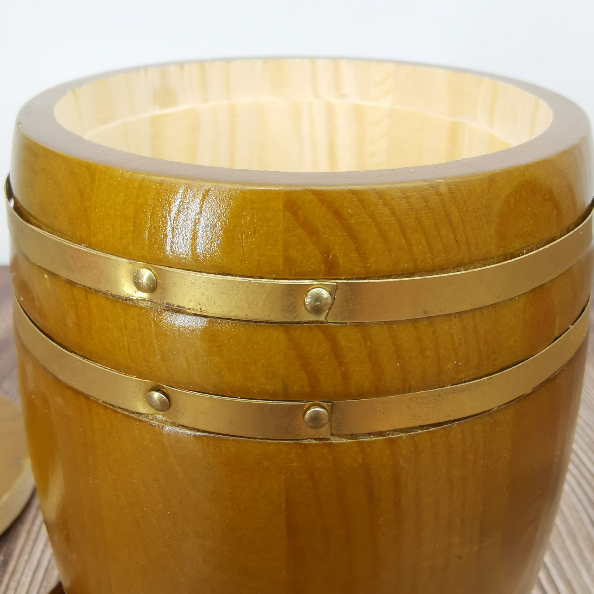 厂家直销木制存钱罐 圆筒木质圆形存钱桶 酒桶式储钱罐来样定制