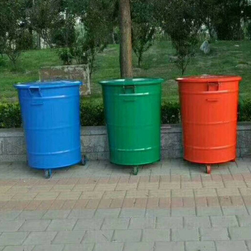厂家批发360l铁皮垃圾桶户外物业铁质垃圾桶保洁圆形垃圾桶