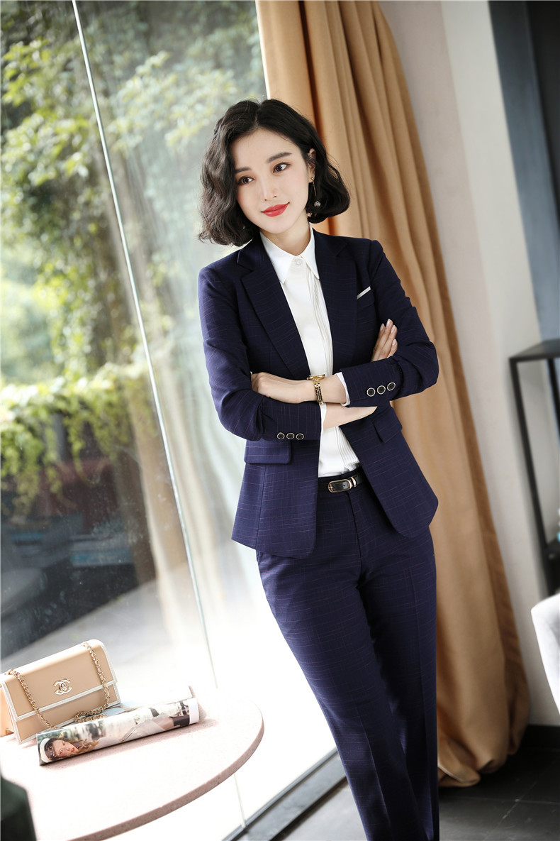 2019新款西装正装女装套装秋冬格子职业装工作服女时尚气质ol西服