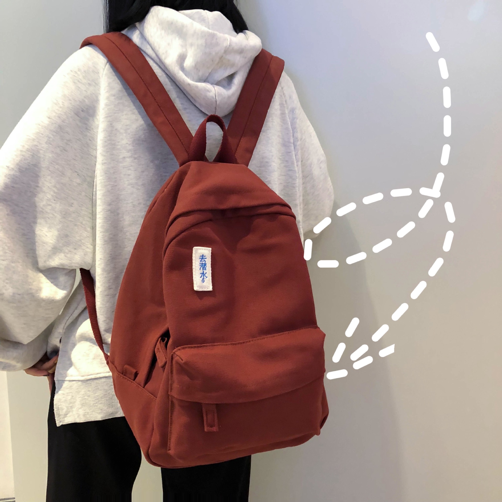 2019新款多功能纯色帆布双肩包女日韩版简约古着感少女心校园书包