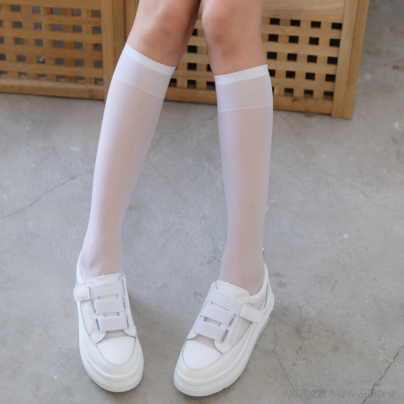 Velvet Cored Silk Calf Socks Tube Socks Thigh High Socks Transparent White Half Socks Long Tube Knee Length Socks