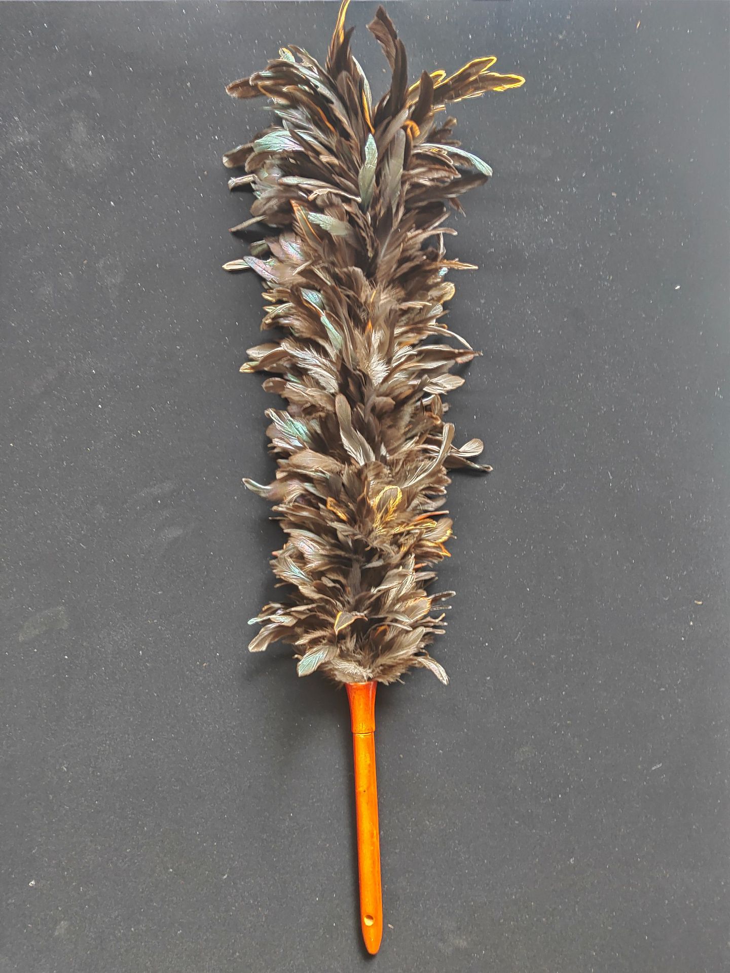 大号红木柄鸡毛扫黑色穿线羽毛尘掸