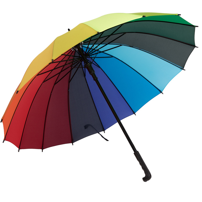 Rainbow Color Umbrella 16 Bone Creative Automatic Rainbow Umbrella Advertising Umbrella Long Handle Umbrella Straight Rod Gift Umbrella Wholesale Spot