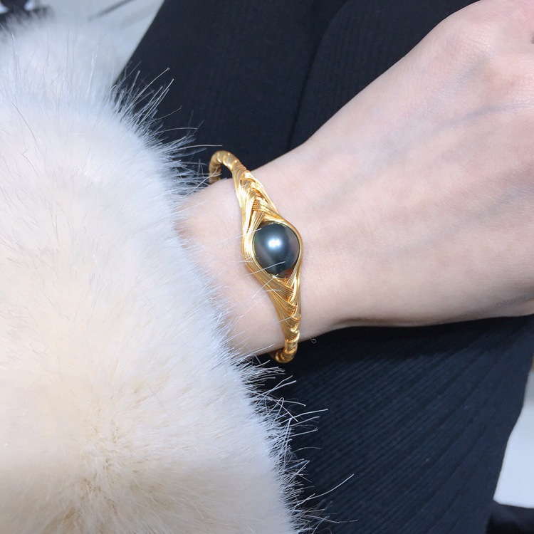 新款眼睛1213mm14k注金编织大溪地黑珍珠手镯诚招代理