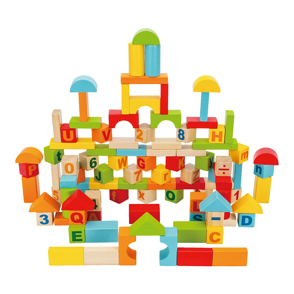 100粒双面数字字母积木玩具儿童礼品早教益智积木 木制 益智 玩具