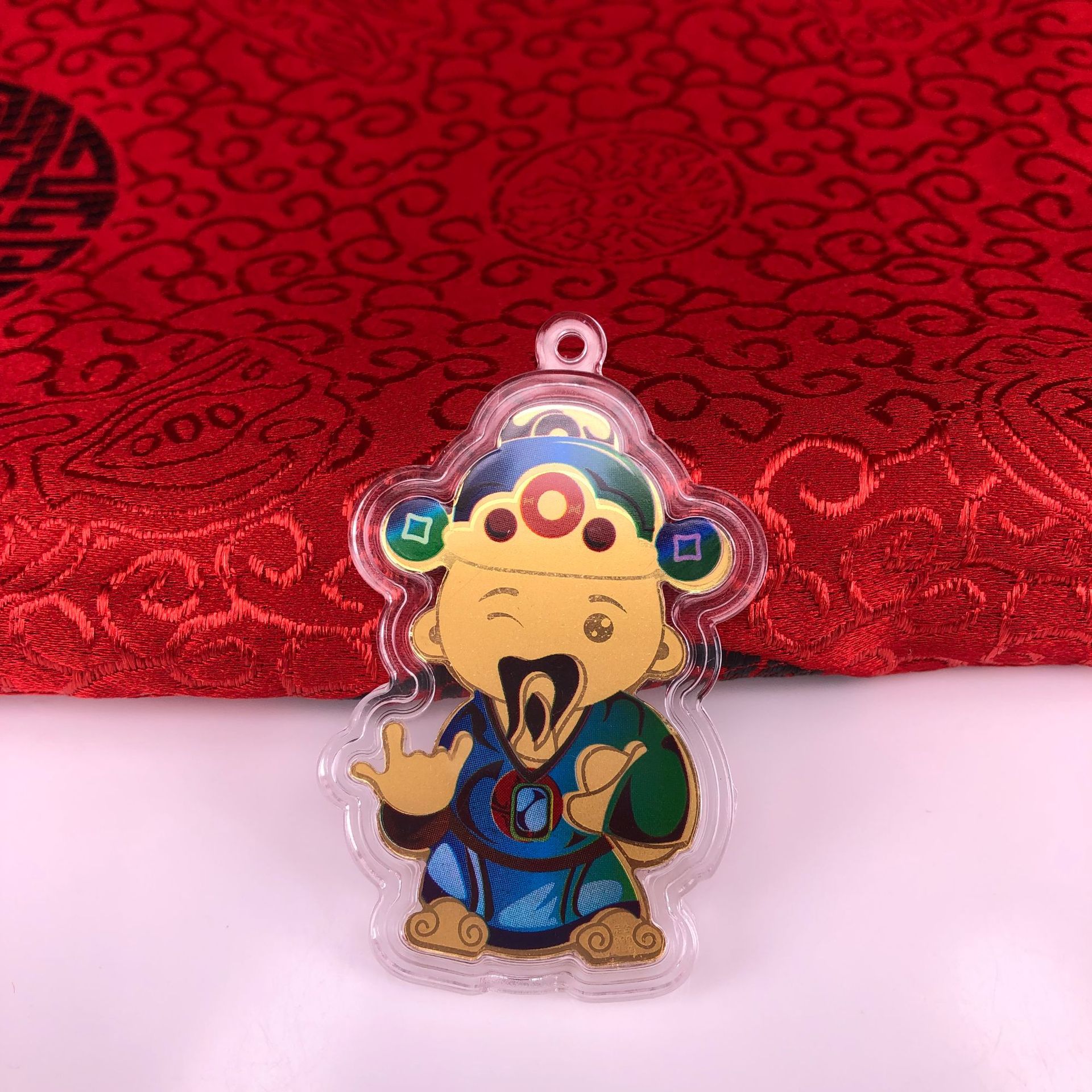 黄金财神爷手机贴金片纯金999足金0.1克小财迷创意挂饰礼品