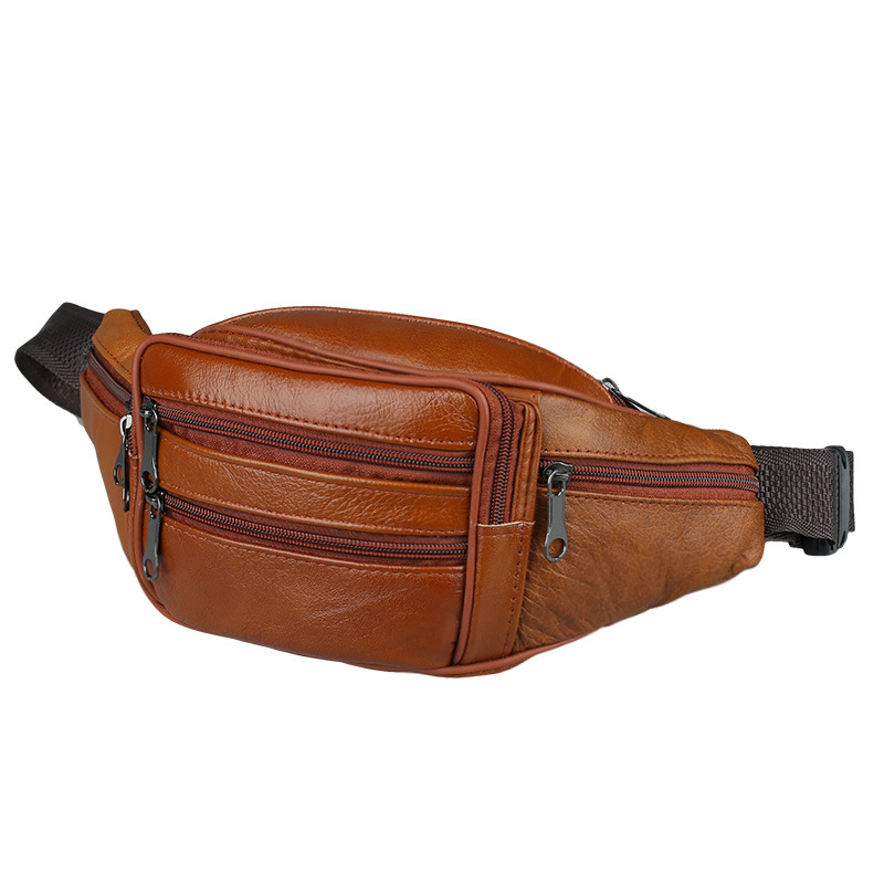 Men's Belt Bag Top Layer Leather Business Coin Purse Cattle Leather Waist Bag Large Capacity Yoga Sports Bag Crossbody Waist Bag