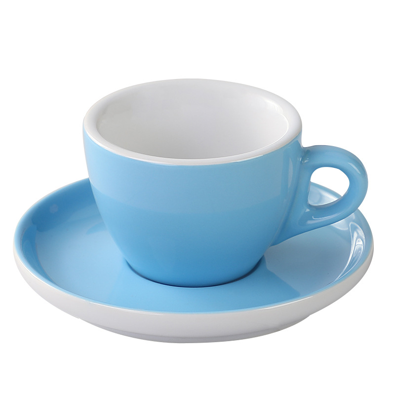 160cc加厚浓缩咖啡杯碟套装带勺纯色拉花杯简约卡布奇诺陶瓷杯