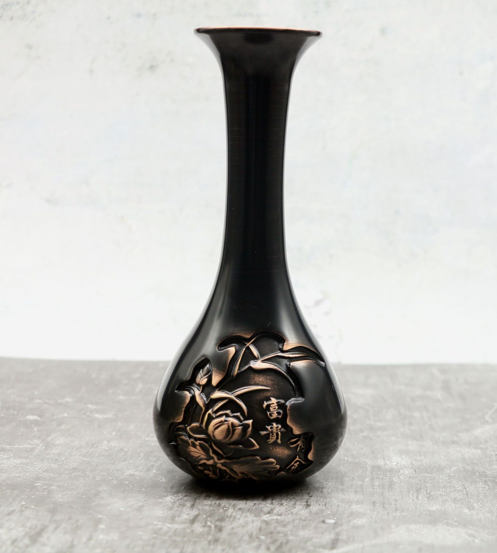 全铜富贵有余长颈瓶 铜制艺术品花瓶 摆件花瓶 家居办公适用