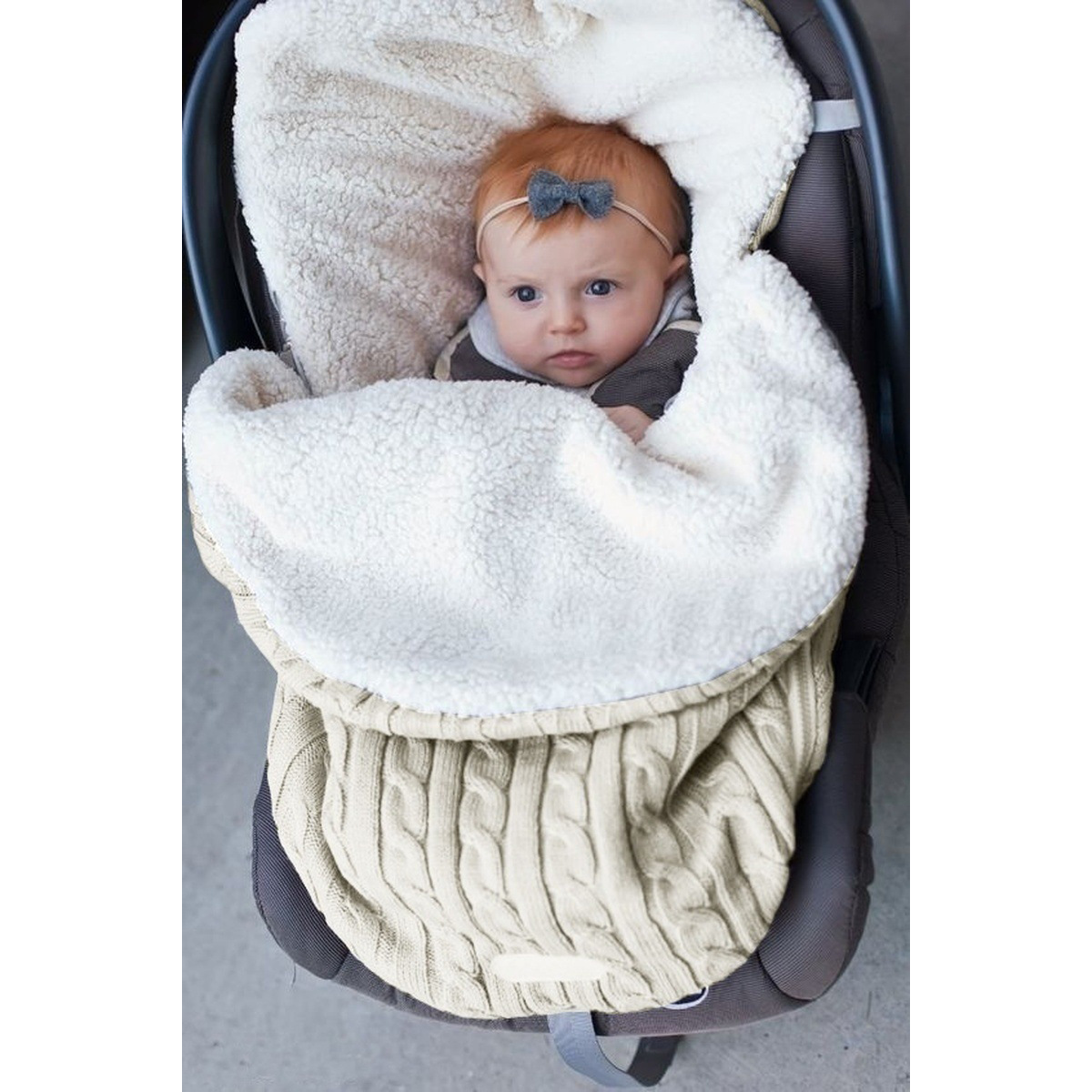 INS European and American AliExpress Baby Stroller Sleeping Bag Thickened Wool Knitted plus Fluff Outdoor Keep Warm Baby Sleeping Bag
