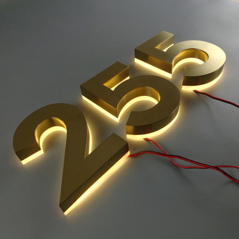 厂家直销发光字不锈钢立体镀钛暖黄背光字 镜面精品字钛金字制作