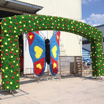 节庆花门开业绢花拱门幸福门双色纱花拱门心形门婚庆道具活动用品