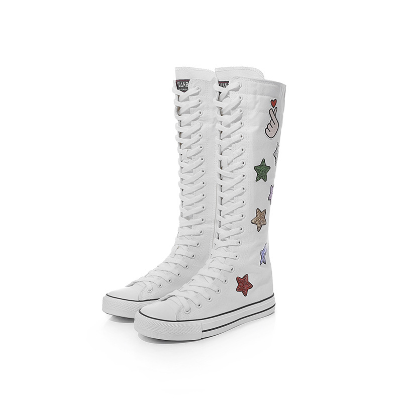 长筒帆布鞋休闲鞋侧拉链前系带高筒帆布靴舞蹈鞋长筒001