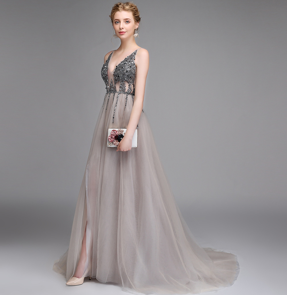 欧美跨境礼服批发2020新款春秋性感长款宴会深v领晚礼服高端定制