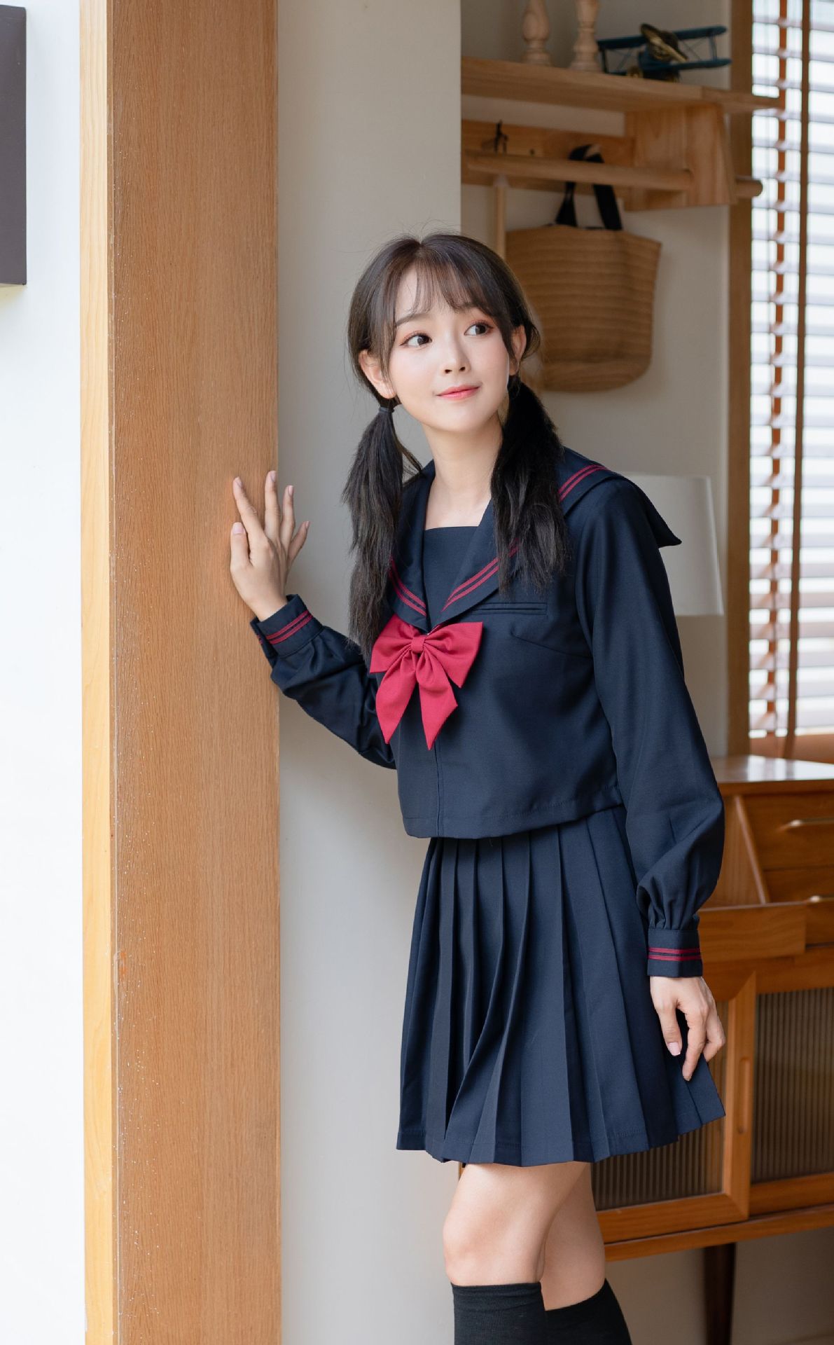 jk制服正统赤二本不良基础款黑色衣身水手服学生校班服中长裙套装