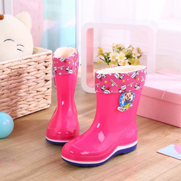 2023 New Children's Rain Boots Warm Fashion Non-Slip Rain Boots Rubber Shoes Cartoon Middle and Big Boys and Girls Students Waterproof Shoes